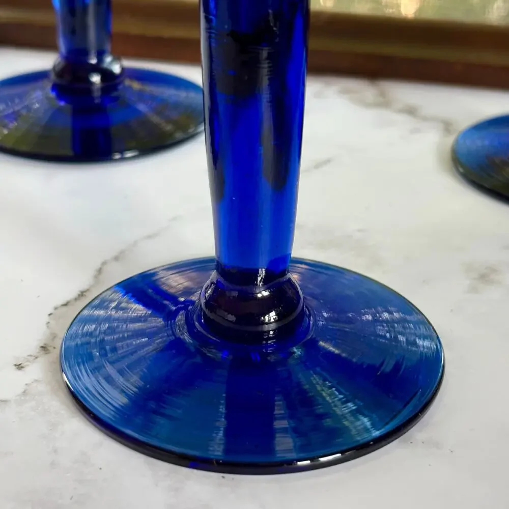 Vintage Cobalt Blue Mexican Glass Goblets Set of 4u